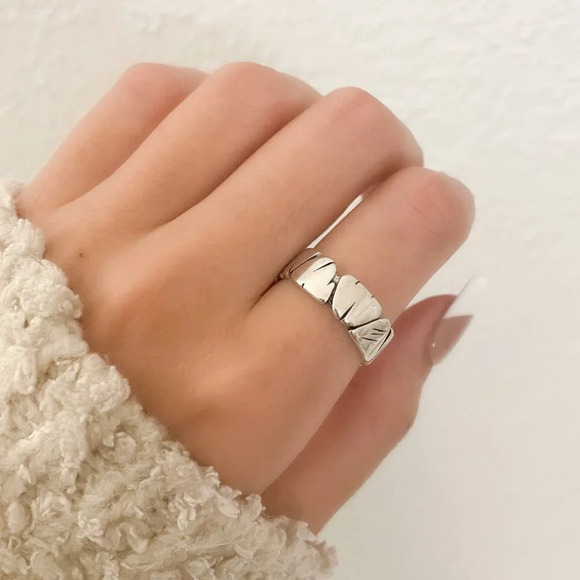 925 Sterling Silver Modern Ring Band Irregular Ring Abstract Modern Ring Band - Picture 1 of 9